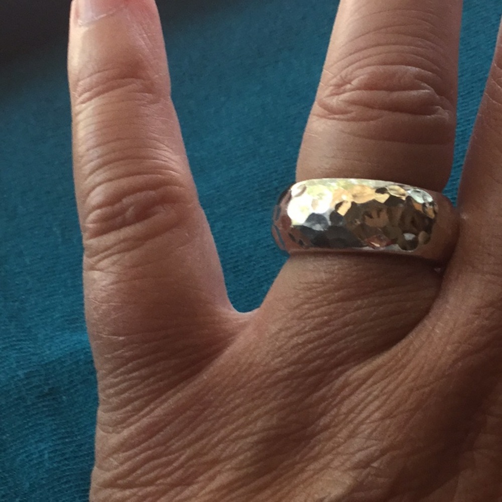 Solid Sterling Silver Hammered Band Ring - image 3